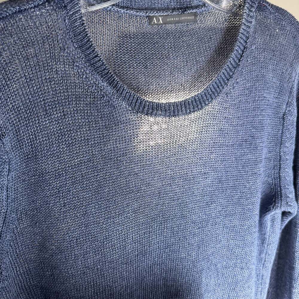 Armani Exchange S/M AX Men's Blue Lightweight Thin Crewneck Knit Sweater Summer